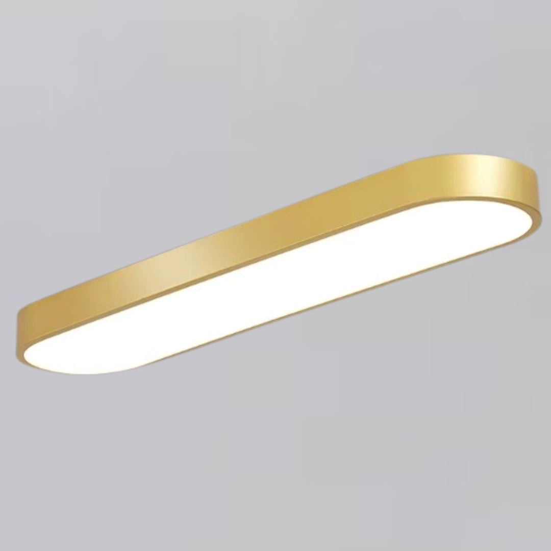 Luminária de Teto Plafon Sobrepor Elipse Oval 35cm Conceito Dourado Luz Quente 