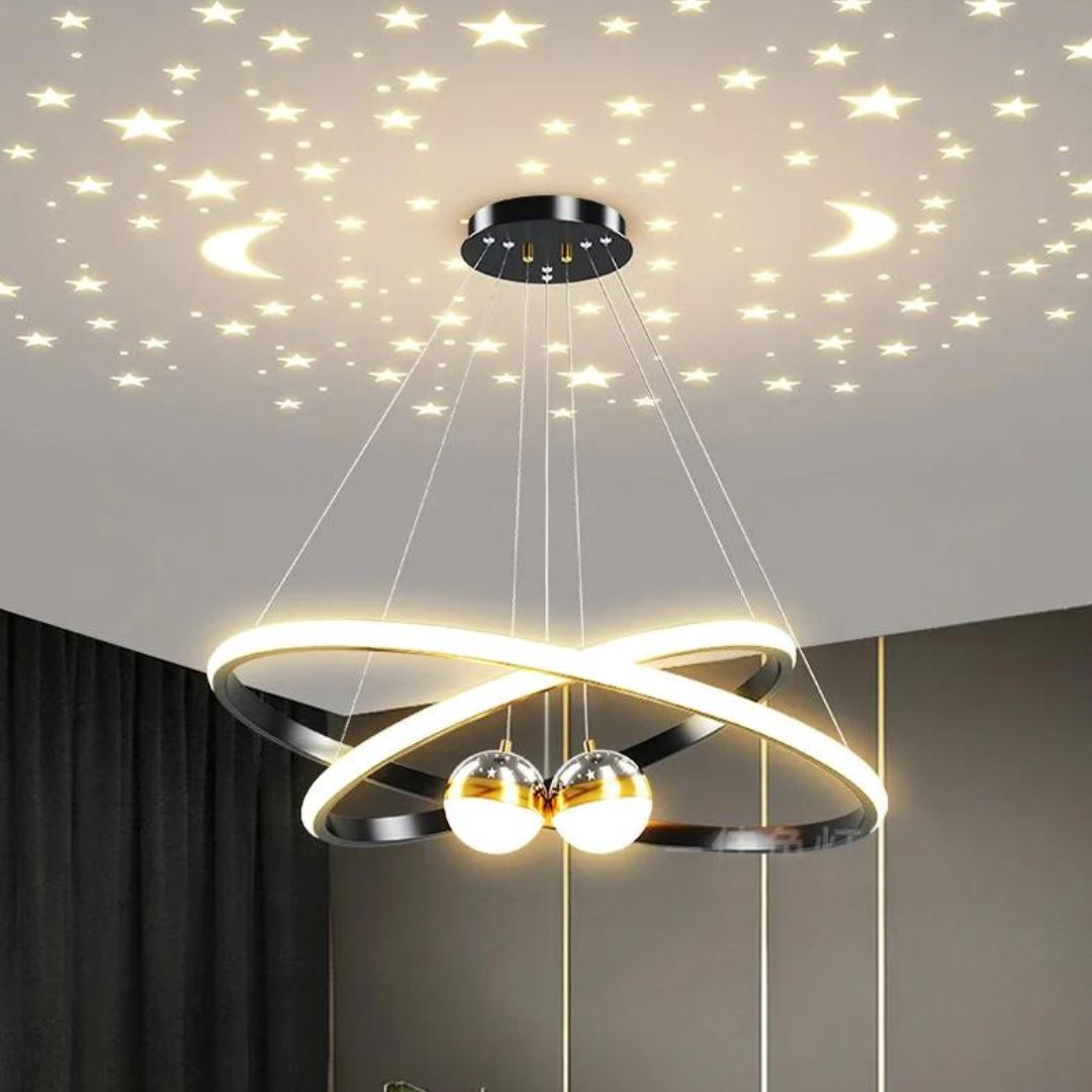 Lustre Pendente Luxuoso Circular Duplo em Led Lustre - 0012 Conceito Preto 