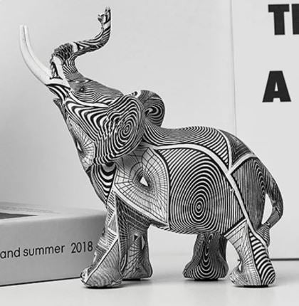 Escultura Elefante Pintura Origami resina projeto-150 Filhote Preto e Branco 