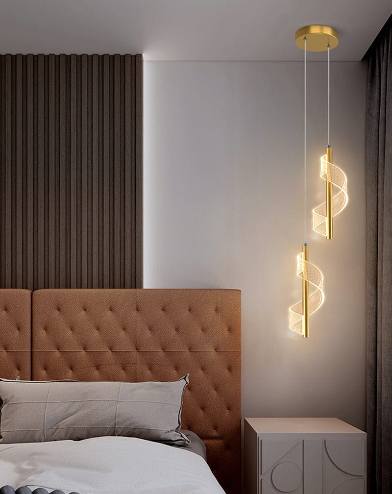 Lustre Pendente de Luxo em Espiral Acrílico luzes Conceito Lustre Duplo Luz Quente Dourado