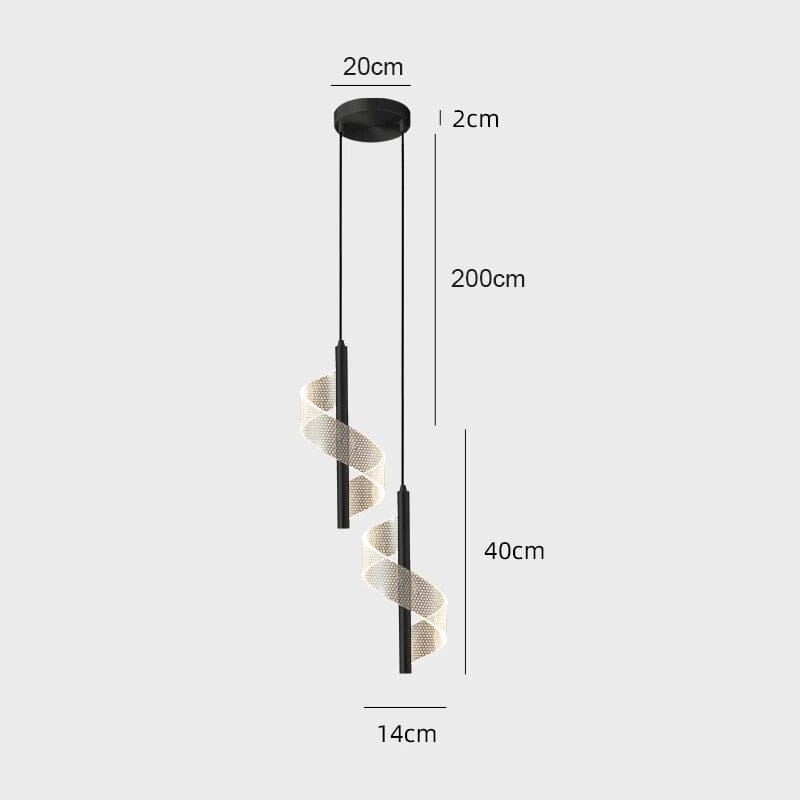 Lustre Pendente de Luxo em Espiral Acrílico luzes Conceito Lustre Duplo Luz Quente Preto