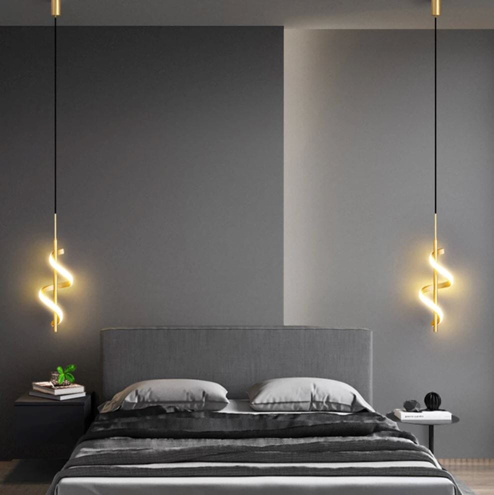 Lustre Pendente em Espiral de Led luzes projeto-150 Dourado 02 Unidades Quente