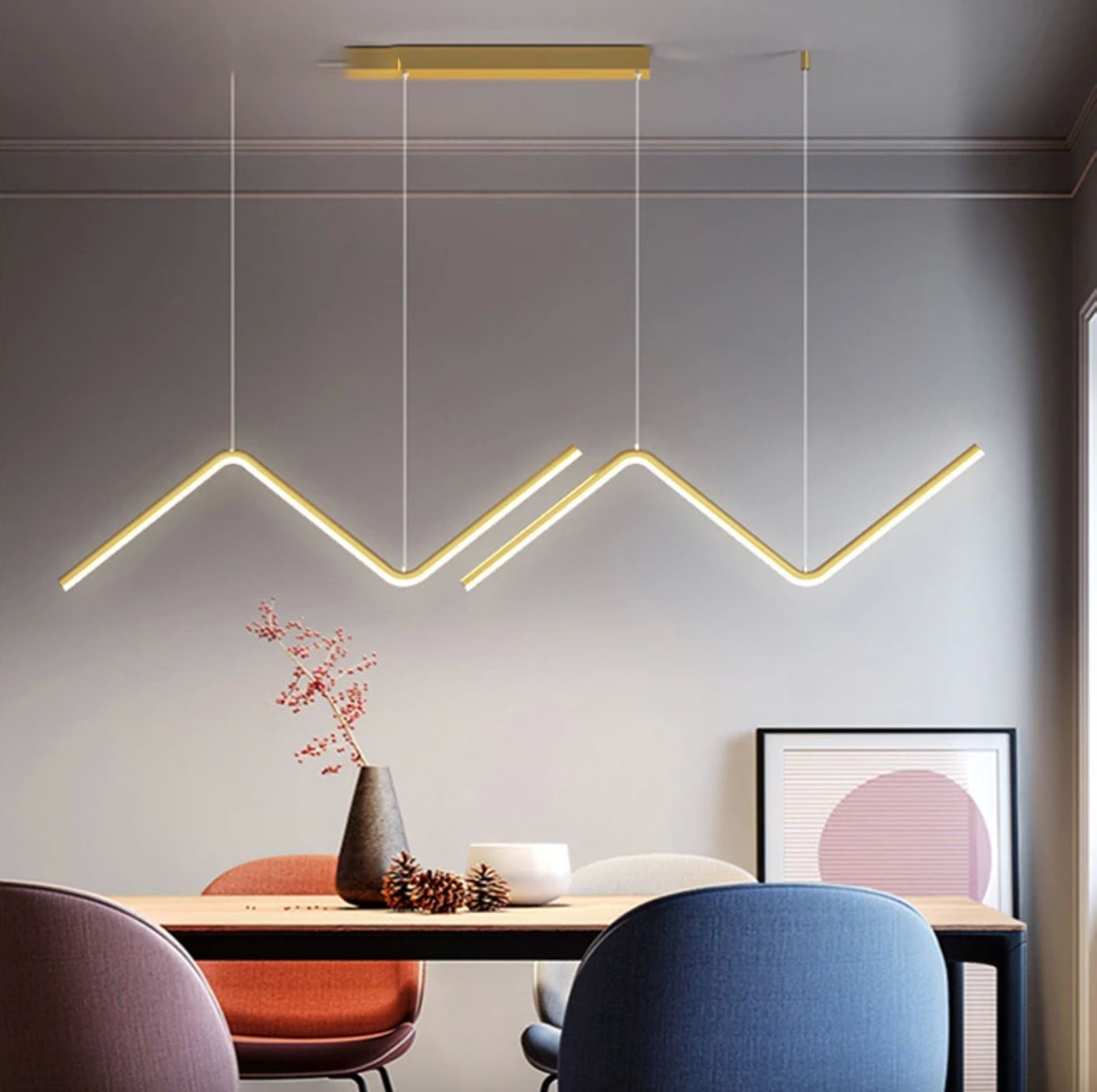 Lustre Pendente Wave Line Led luzes projeto-150 Dourado Luz Branca 